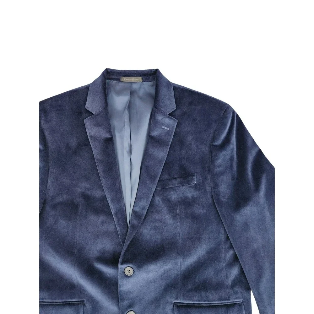 Van Heusen FLEX Navy Velvet Blazer Mens 46R Holiday Party Sport Coat Tailored Fi